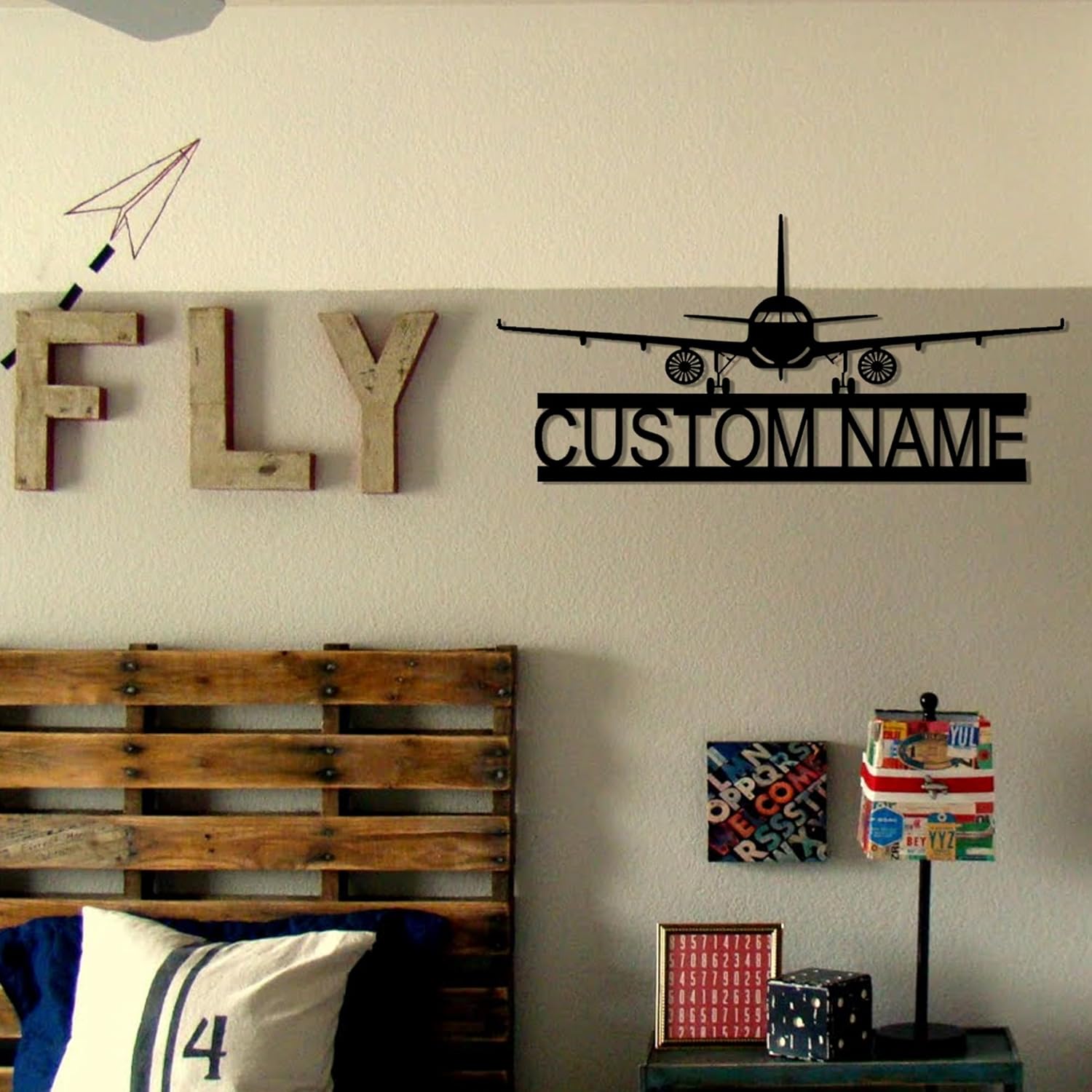 LullabyMall Luxury Personalized Airplane Metal Sign, Custom Metal Airplane Hangar Sign, Custom Pilot Name Sign, Kids Room Decor, Airplane Lover Gifts, Pilot Gift For Men 2