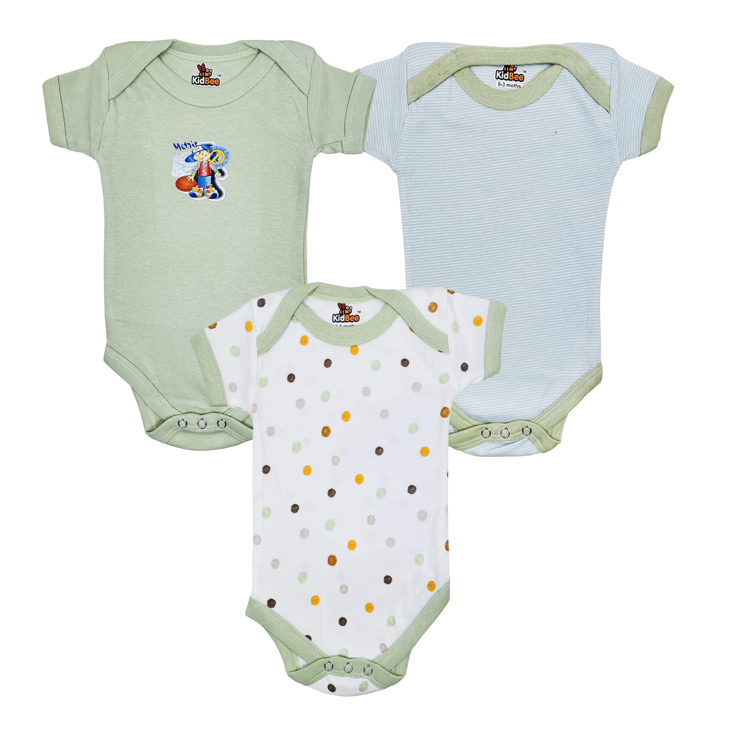 Kidbee Newborn Baby Half Sleeve Cotton Sleepsuits/Romper/Bodysuit/Onesies for Baby Girls & Baby Boys Multicolor (Set of 3)-image-15