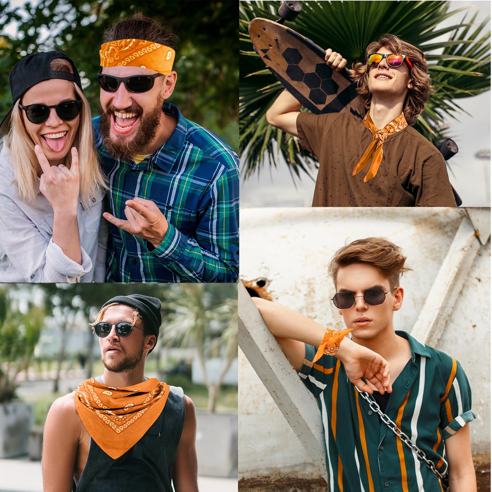 Paquete de 6 bandanas de algodón con estampado de cachemira para mujeres y hombres