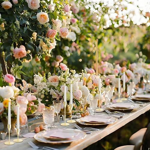 Miniatura 4 de Portavelas cónicos dorados para centro de mesa de boda, portavelas cónicos altos a granel, juego de 27 portavelas de metal para mesa o mantel de