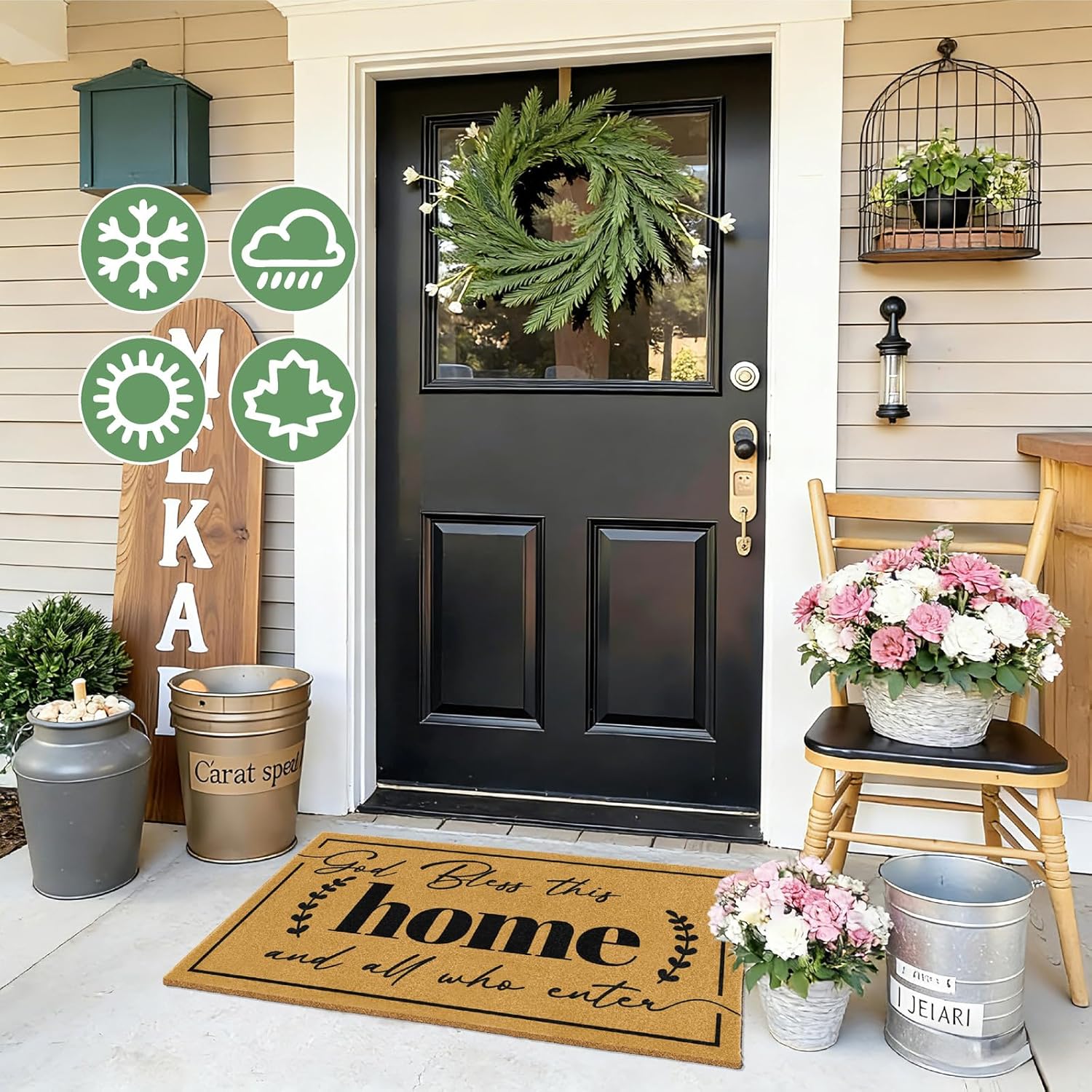 Coir Door Mat Welcome Mats for Front Door Outside Entrance Doormats with Heavy Duty Backing God Bless Matt for Religious Gifts Anti-Slip Christian Rug for Porch Home Outdoor Decoration 16.9"x29.9"