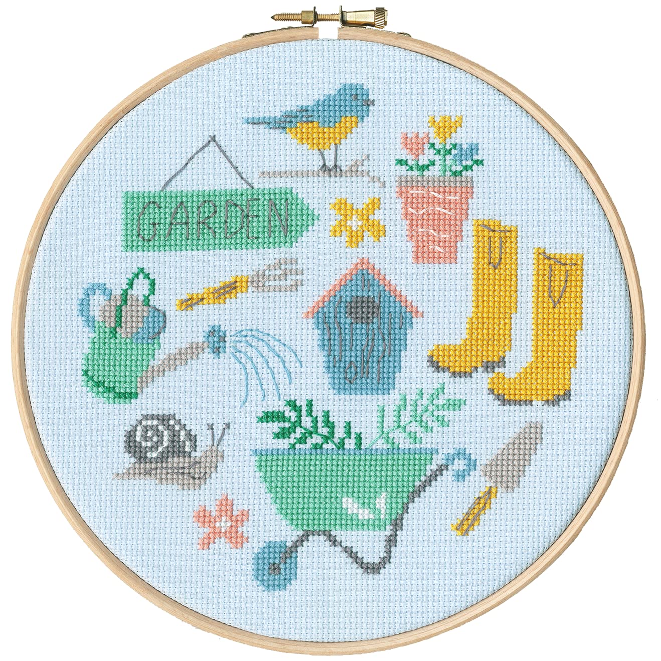 Bothy Threads Blue Cross Stitch Kit - Garden (Including Hoop) Size 14