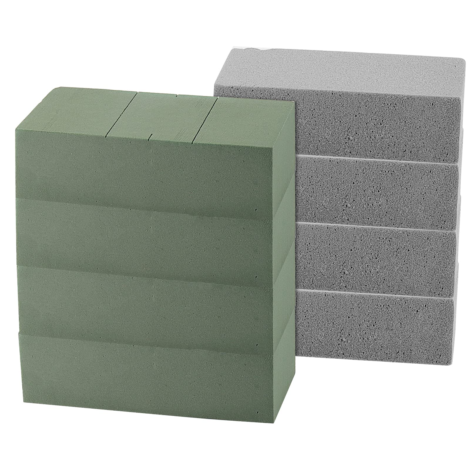 MANCHAP 8 Pack 9 Inch Floral Foam Block, Flower Foam Blocks, Florist Dry Foam Bricks for Artificial Flowers, Wedding Bouquet, DIY, Gray & Green