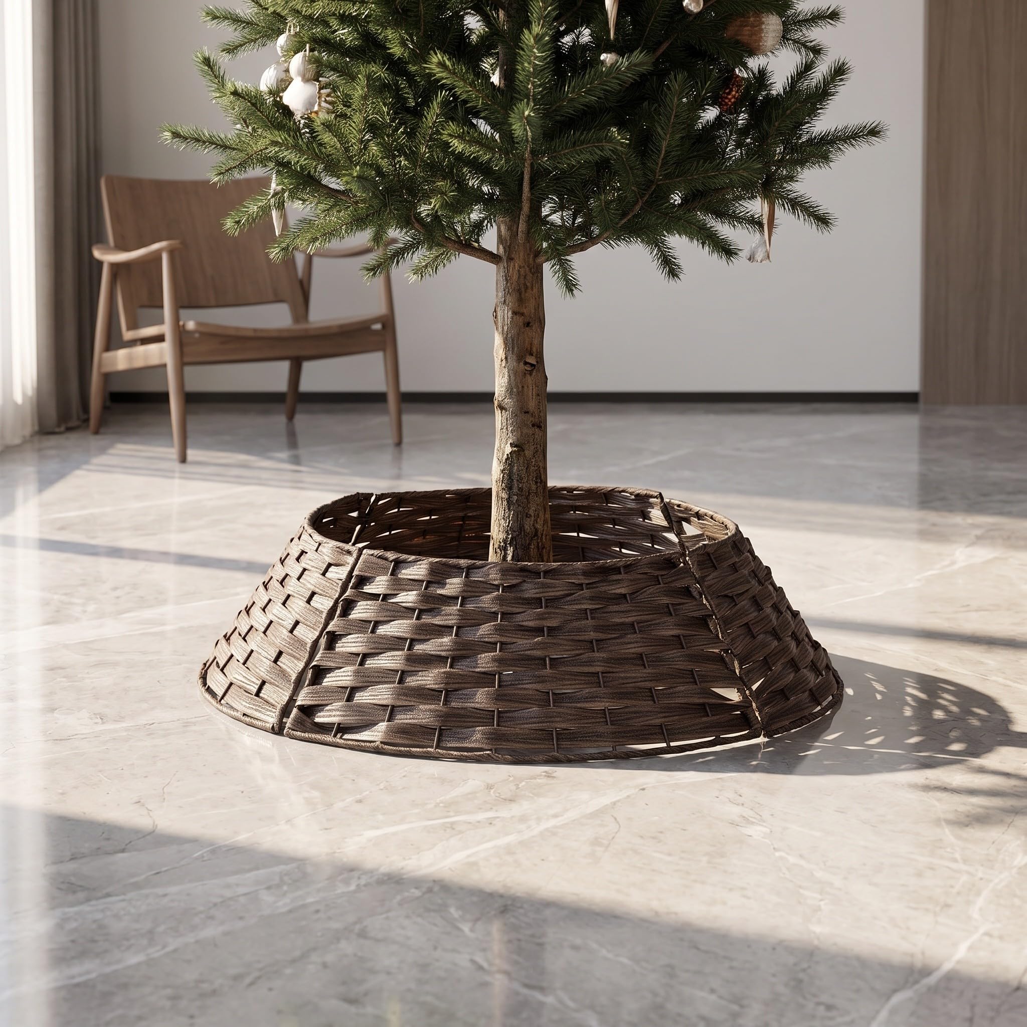 VICASKY Gonna per albero di Natale, collare per cesto in PVC e rattan,