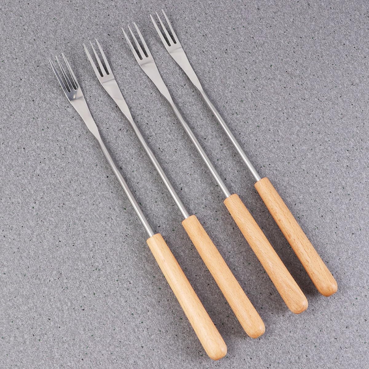 4-pcs Stainless Steel Wood Handle Fondue Forks, Long Handle Roasting and Cheese Dipping Sticks for Barbecue, Fruit, Marshmallow, and Dessert Cooking