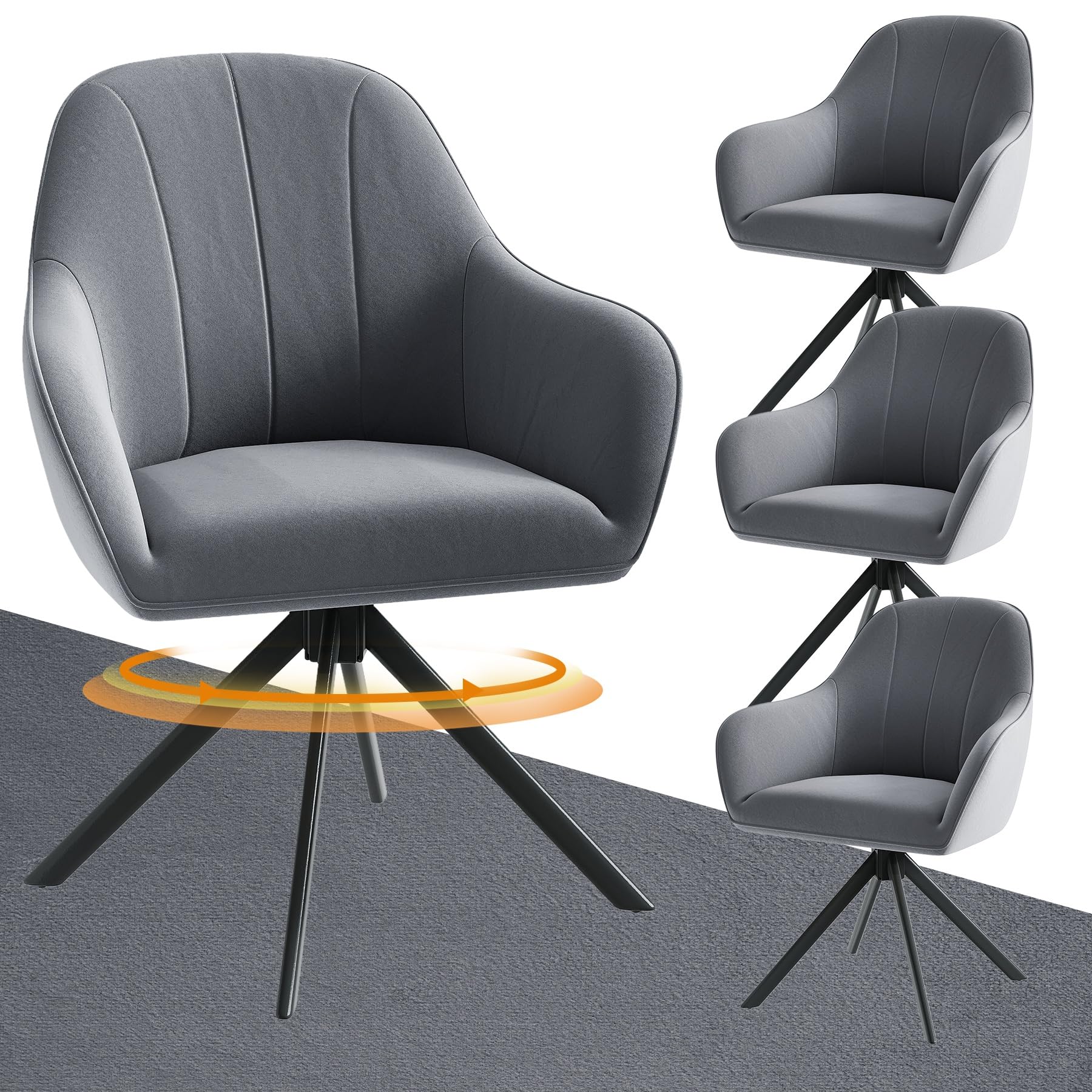 Hawthyhome Esszimmerstühle drehbar mit Armlehne | Polsterstuhl mit 5 cm Kissen & Metallbeinen | Moderner Küchenstuhl für Esszimmer, Wohnzimmer, Büro