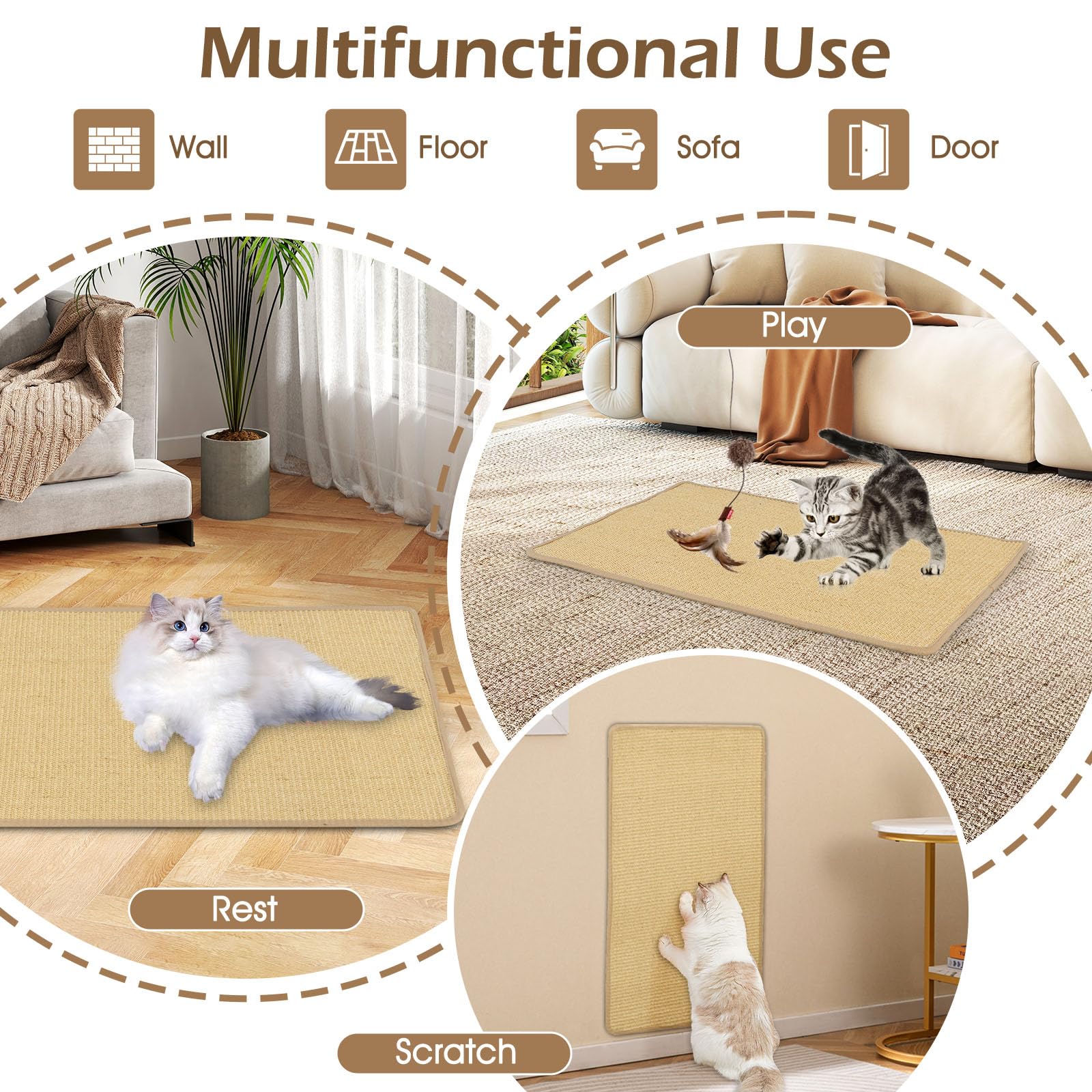 GYMAX Lot de 2 Tapis griffoirs pour Chat en sisal Naturel 80 x 50 cm