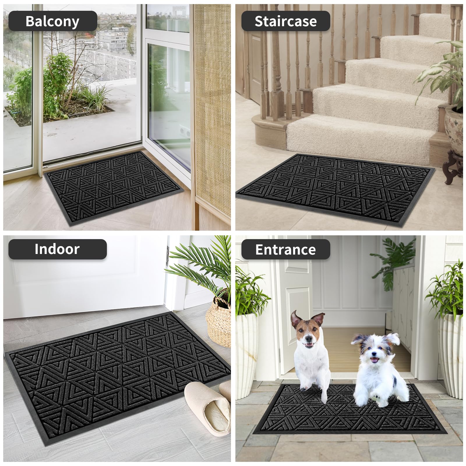 Yimobra Outdoor Mats for Front Door, Waterproof All-Weather Door Mat Outside Entrance, Heavy Duty Non-Slip Welcome Mat, Garage and Patio Indoor Entryway Doormat, Easy Clean, Black