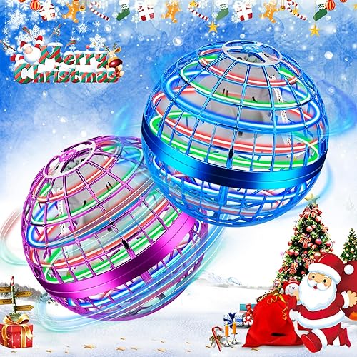 Juguetes de bola de orbe volador, paquete de 2 juguetes mágicos de bola voladora con luces RGB giratorias de 360°, dron boomerang