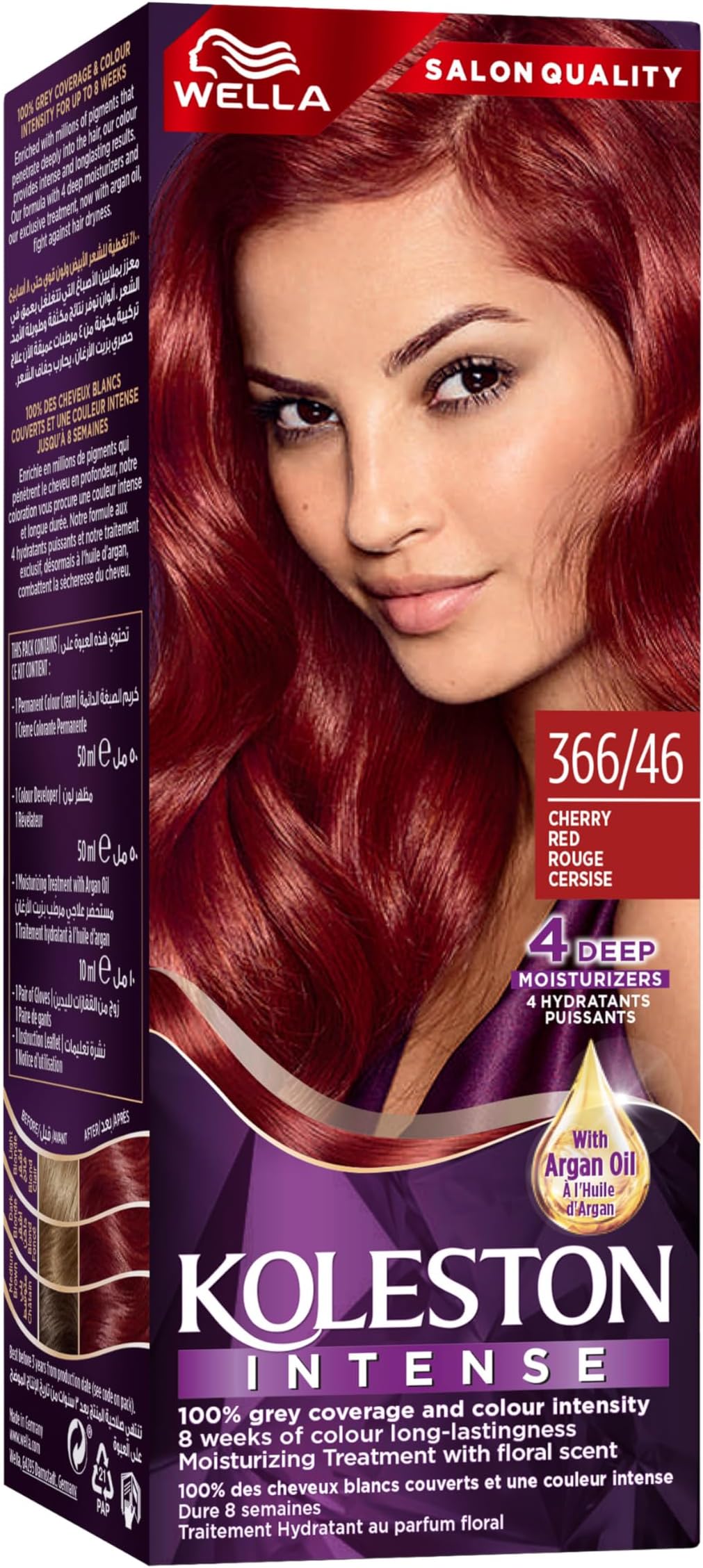 Wella Koleston Intense – Long-Lasting, Vibrant Hair Color with 100% Grey Coverage and Argan Oil – 366/46 Cherry Red