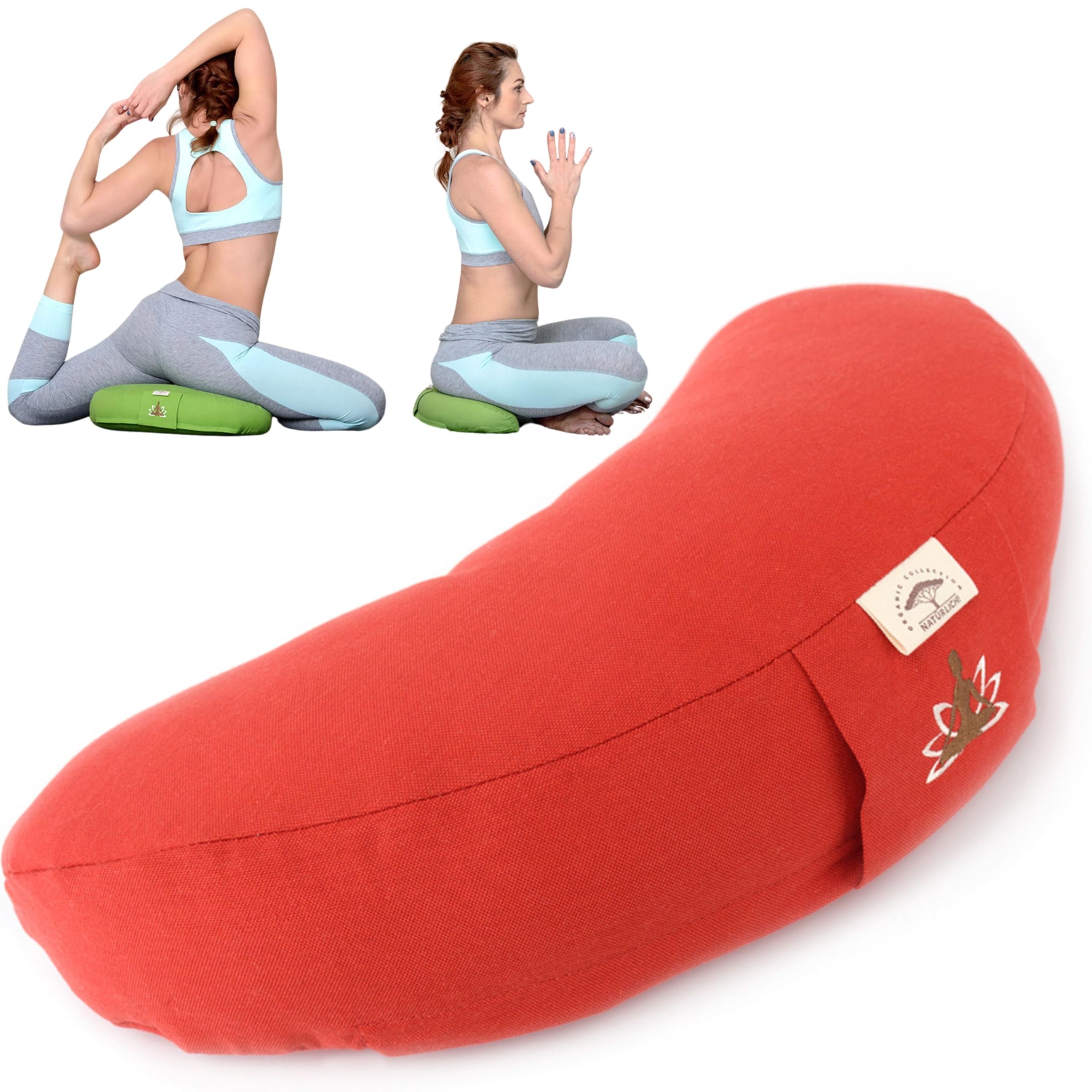 Cuscino Da Yoga In Grano Saraceno A Mezzaluna - 46x25x10 Cm, Copertura In Cotone/poliestere, Rosso