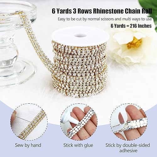 Miniatura 20 de Cadena de diamantes de imitación de cristal para manualidades, cadena de cierre de diamantes de imitación para hacer joyas, pasteles de boda, ramos