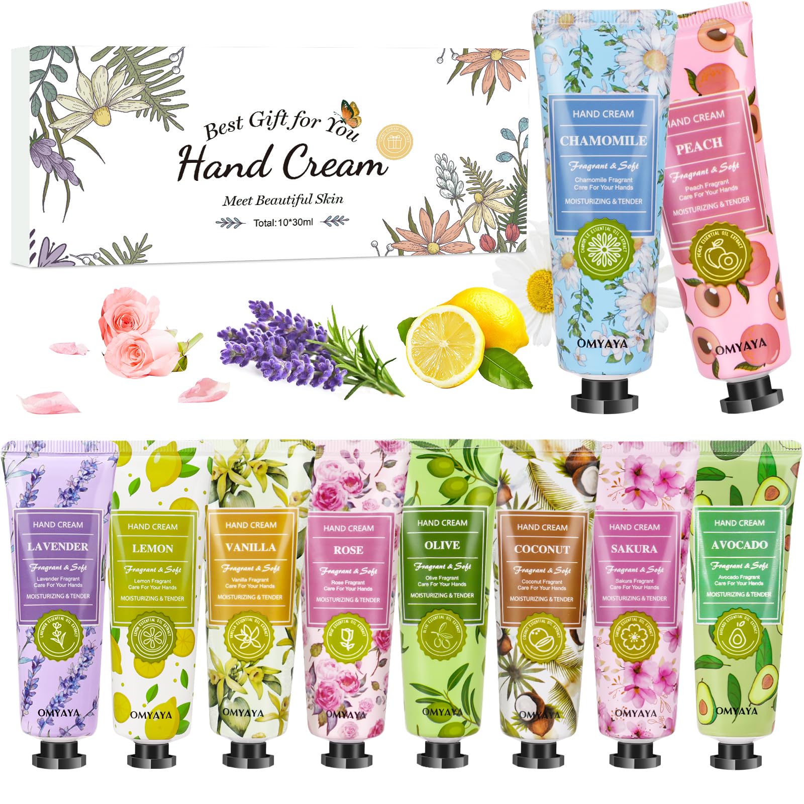 Mini Handcreme Set, 10 Handcreme Mini Geschenkset Damen Duft Hände Fuß Feuchtigkeitscreme für Trockene und Rissige Hände, Kleine Geschenk für Frauen, Freundin, Weihnachten, Geburtstags