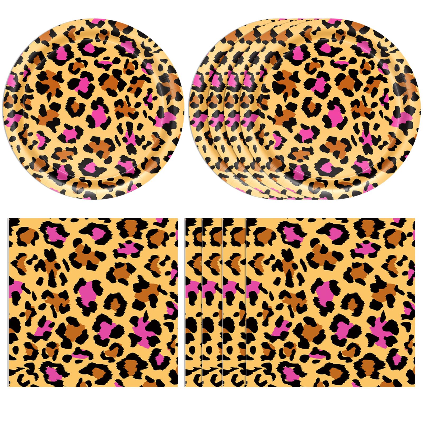 40 PCS Pink Cheetah Print Birthday Decorations Disposable Safari Animal Leopard Theme Tableware Set includes Cheetah Plates and Napkins for Leopard