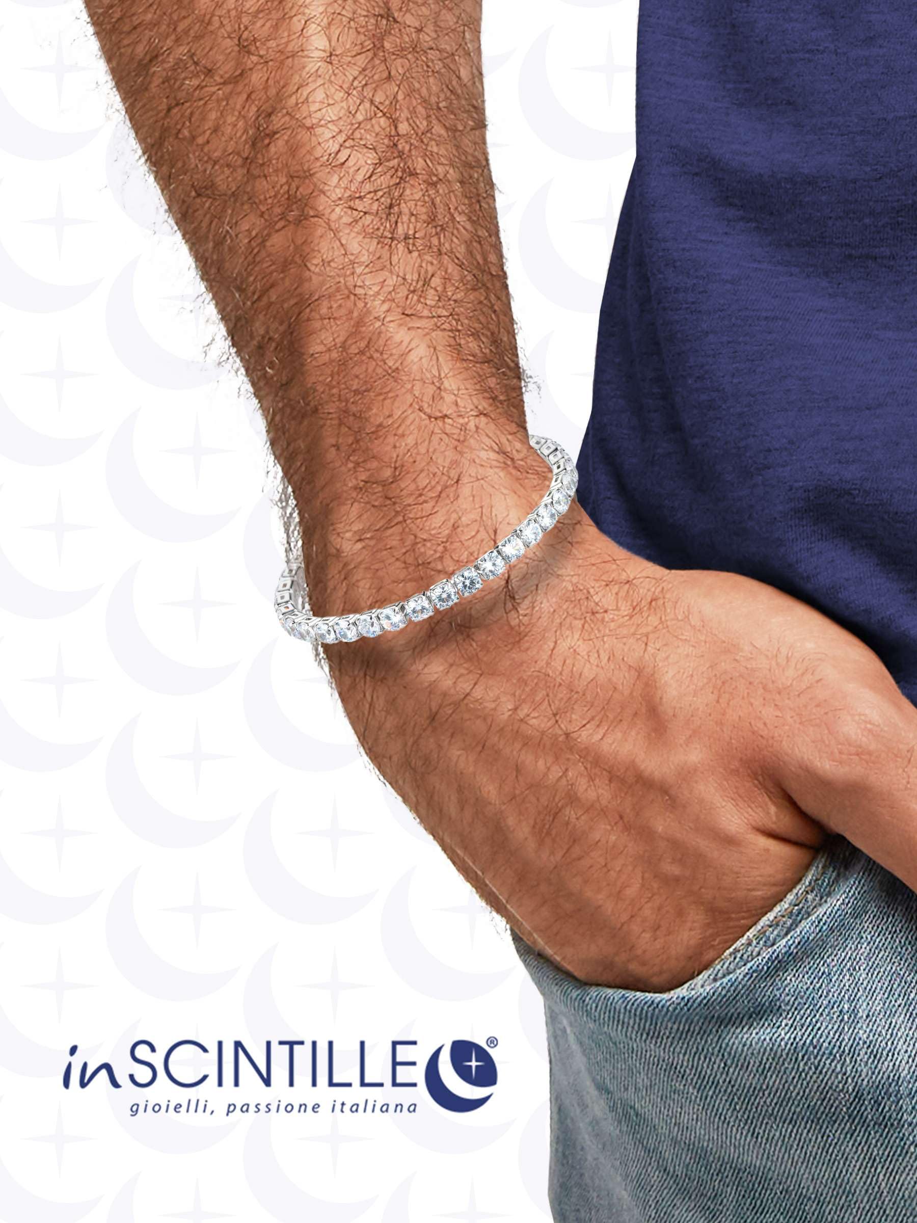 inSCINTILLE Bracciale Tennis Donna Uomo con Zirconi, Regolabile 18-20 cm, Confezione Regalo Inclusa, Braccialetto Tennis Fine o Spesso