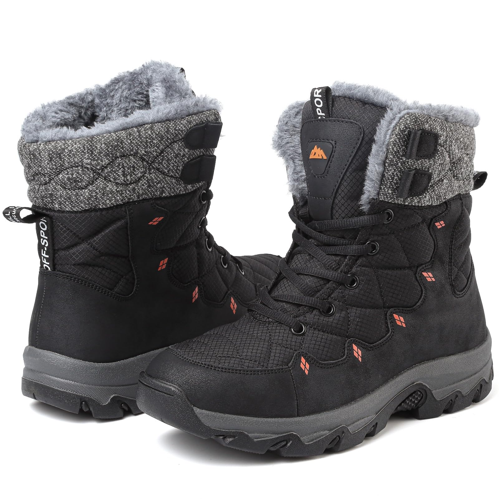 Mens Snow Boots Waterproof Ankle Boots Warm Fur Lined Man Outdoor Booties Shoes High Top Lace Up Anti-Slip Working Outdoor Boots