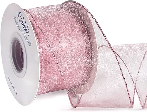 Ribbli Cinta de organza con alambre de rosa polvorienta, cinta transparente de oro rosa con borde metálico, cinta de árbol de Navidad de 2-12 disponible en Yaxa Colombia