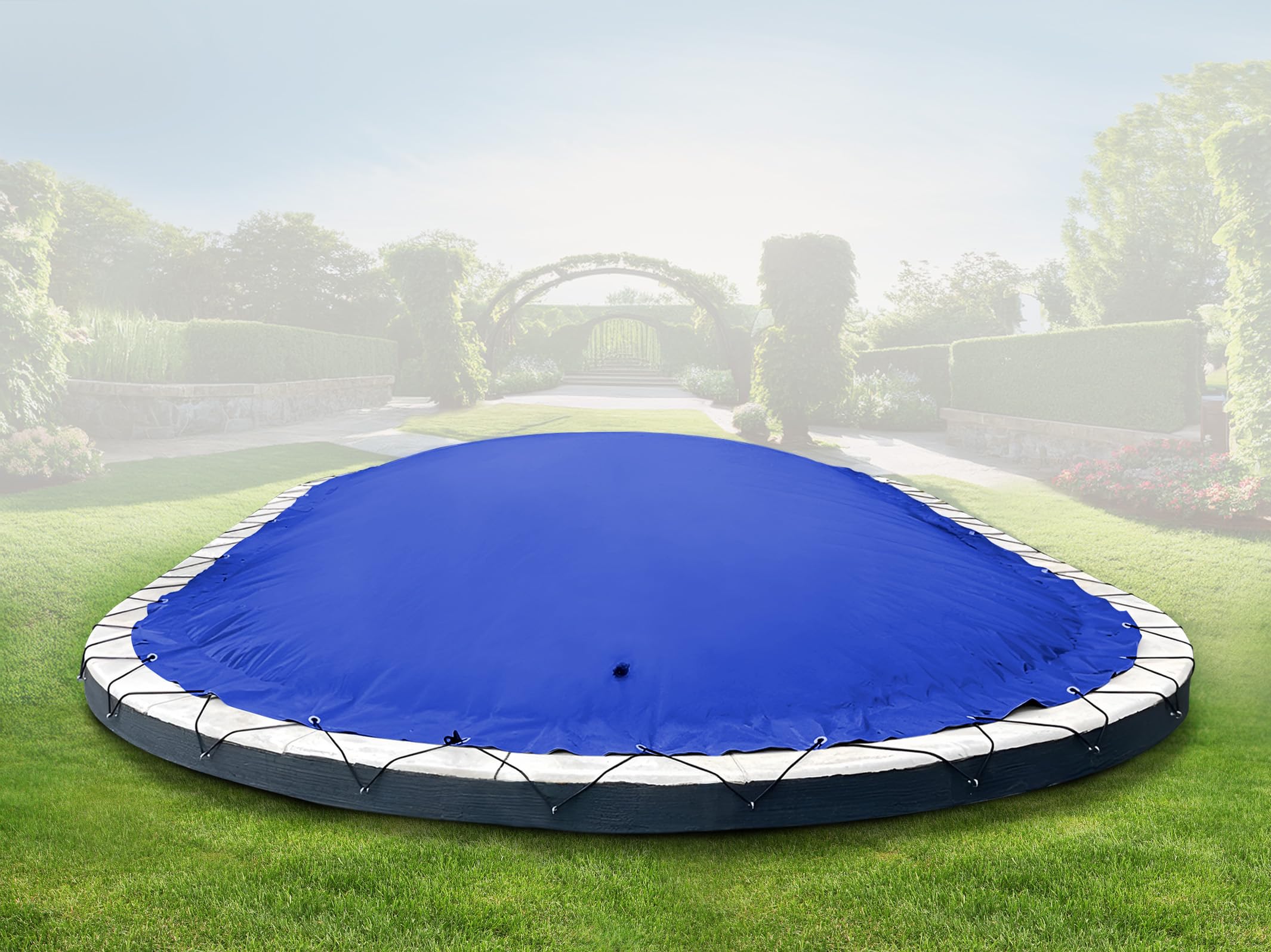ANKO PLANEN Cubierta de Piscina Hinchable Ovalada – Lona de Cobertura Premium para Piscina – solución Ideal para el Invierno AirDeluxe (9,00m x 5,00m, Azul)
