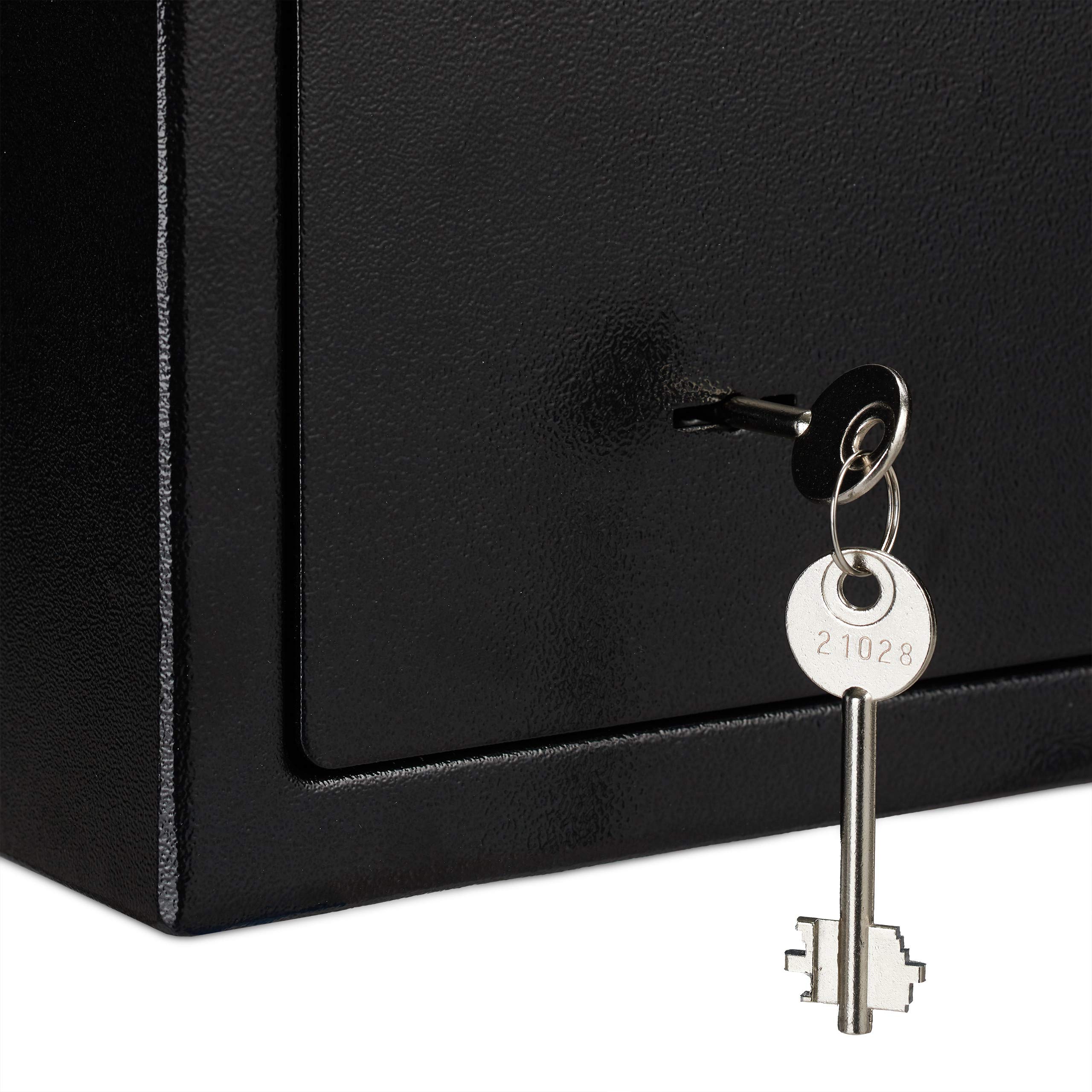 Relaxdays Caja Fuerte Pequeña, Mini Safe con Llaves, Seguridad, para Paredes o Armarios, Acero, 17 x 23 x 17 cm, Negro