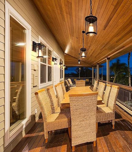 Miniatura 3 de Lámpara colgante negra para exteriores, luces colgantes de granja para porche exterior, luces ajustables para porche al aire libre, vidrio ondulado