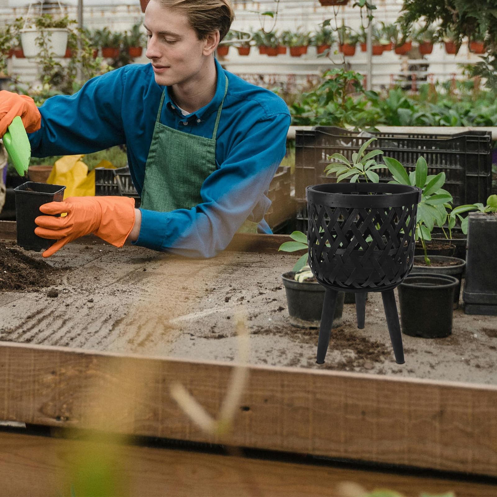 Ciieeo Rustikaler Gewebter Blumentopf Leichter Pflanzenkorb mit Praktischem Tragegriff für Balkon und Garten im Dekorativen Landhausstil