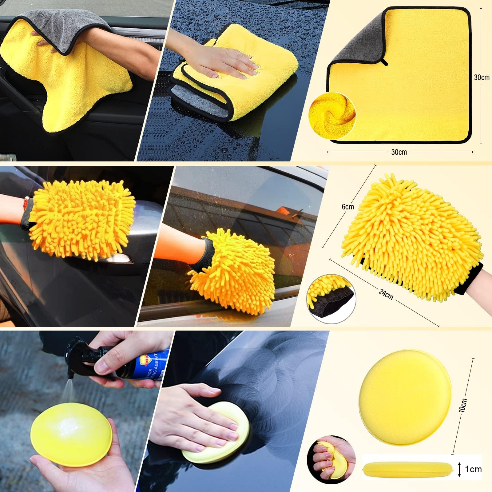 AOKITO Kit de nettoyage de voiture - 20 pièces pour l'intérieur et l'extérieur - Kit de lavage de voiture avec brosses, éponges de polissage, gel de nettoyage et plus encore - Sac de transport