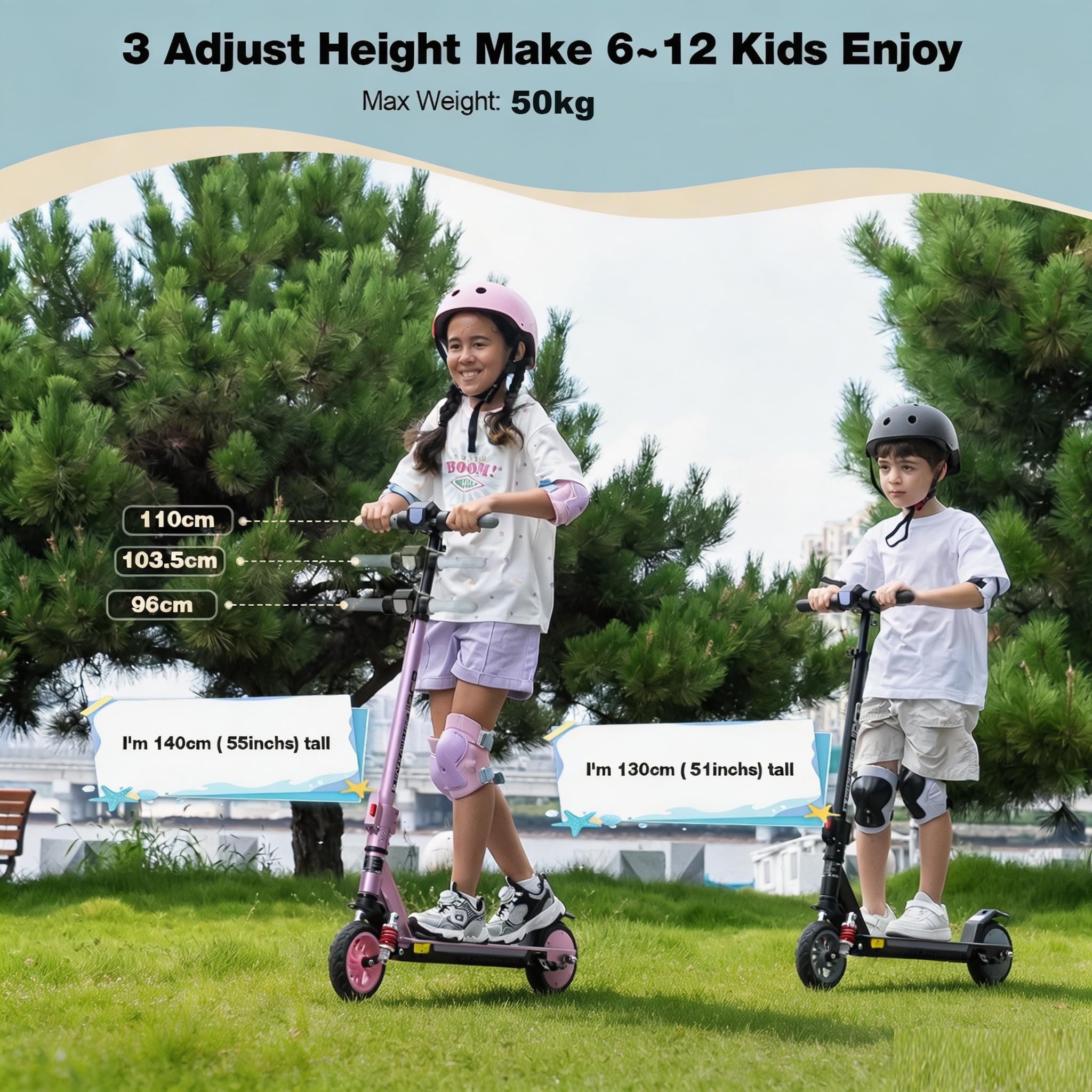 RCB R12 Max Trottinette électrique Enfant âge 6-12 Ans,jusqu'à 18km/h & 15 km,3-Réglage Hauteur,Suspension, 7" Pliable Trottinette Electrique, Lumières colorées, écran LED, Cadeau pour Enfant