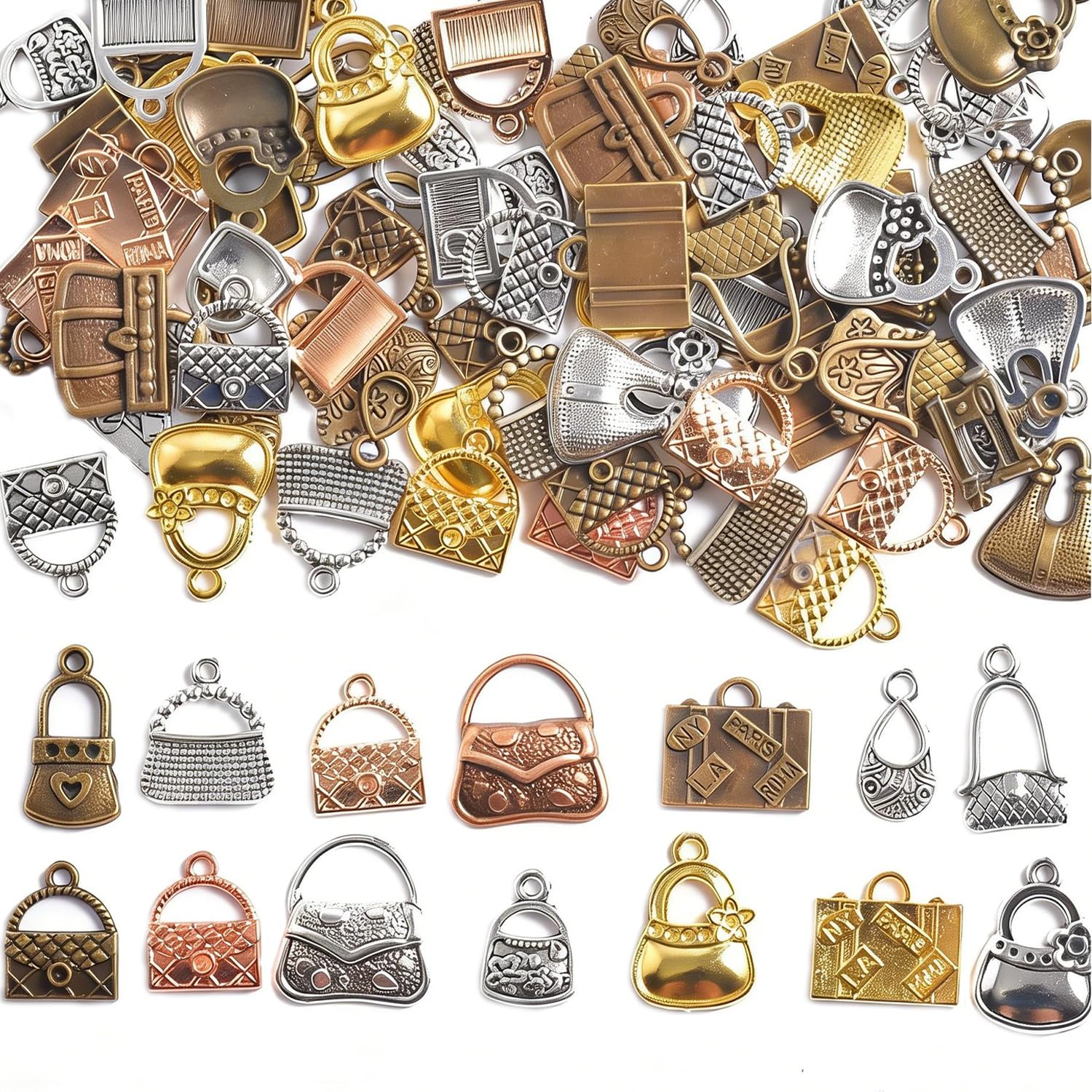 stino Metal Charms for Jewelry Making 100gram, Bulk Tibetan Silver & Gold Plated Trinkets for Earring Necklace Jewelry Making and Findings