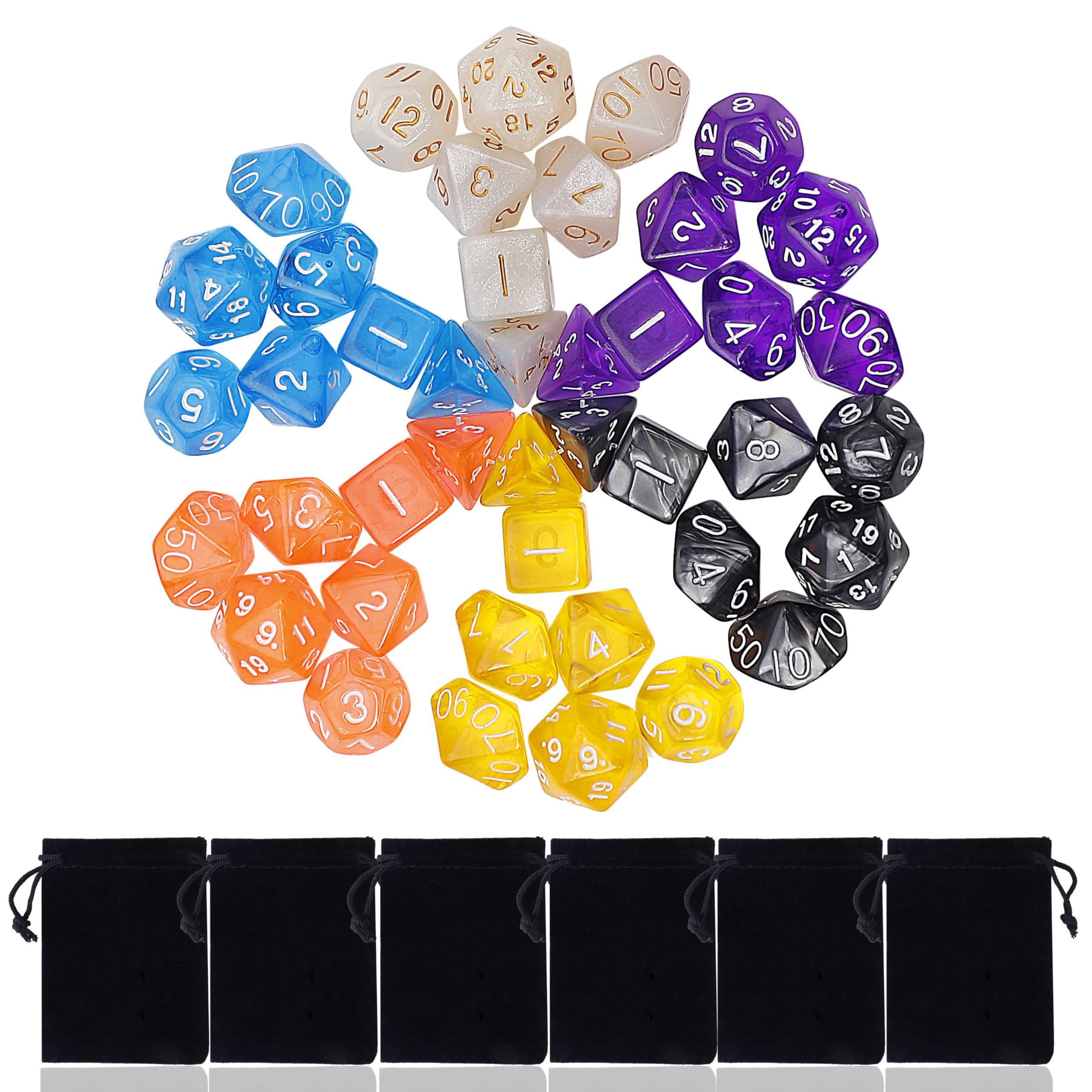Dadi Poliedrici Dadi da Gioco 42 Pezzi per RPG Dungeons e Dragons Pathfinder Gioco da Tavolo with 6 Velluto Borse