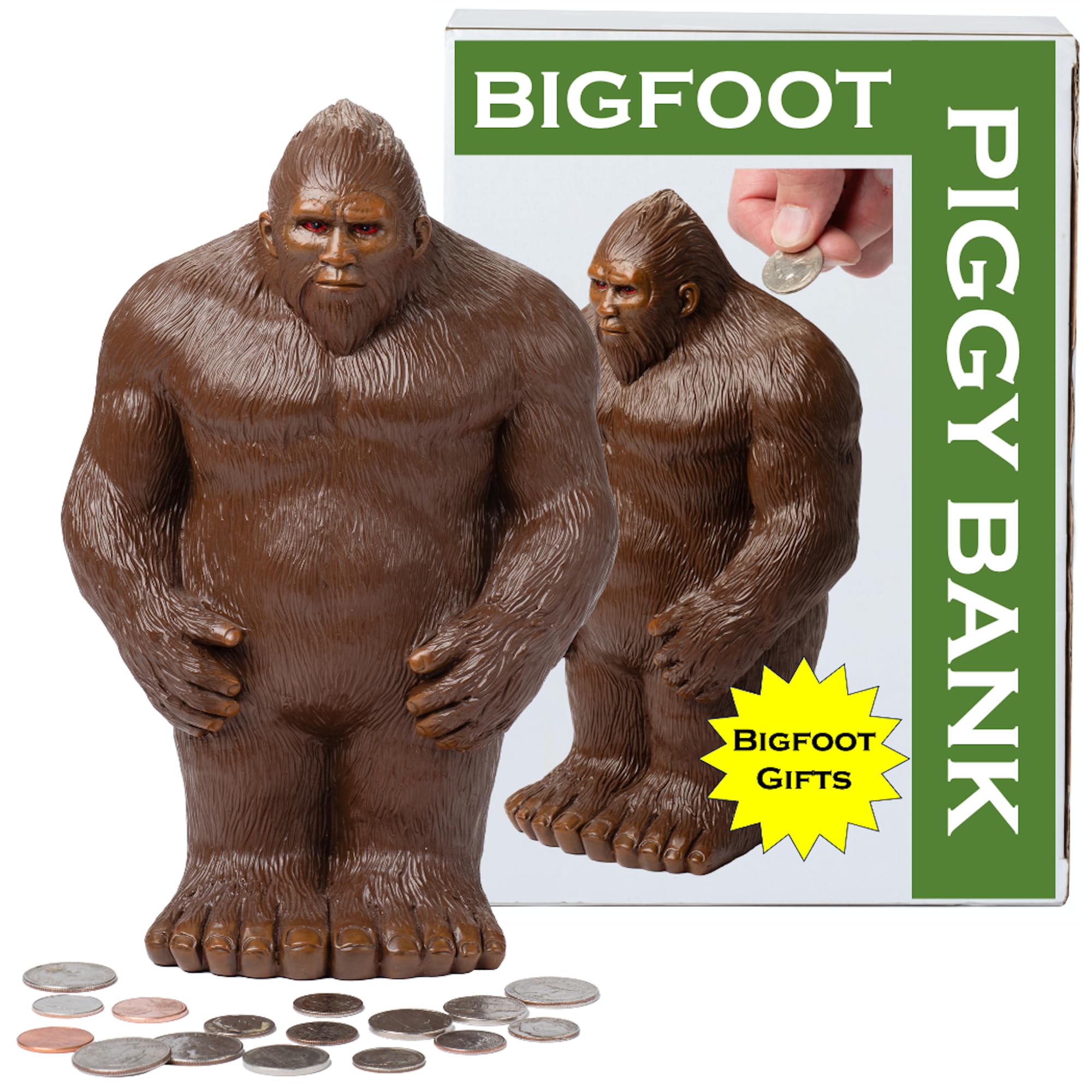 Bigfoot Piggy Bank for Adults – Sasquatch Coin Bank for Kids – Unique Bigfoot Gifts and Merchandise for Men Women – Cool Sasquatch Statue Room Decor –