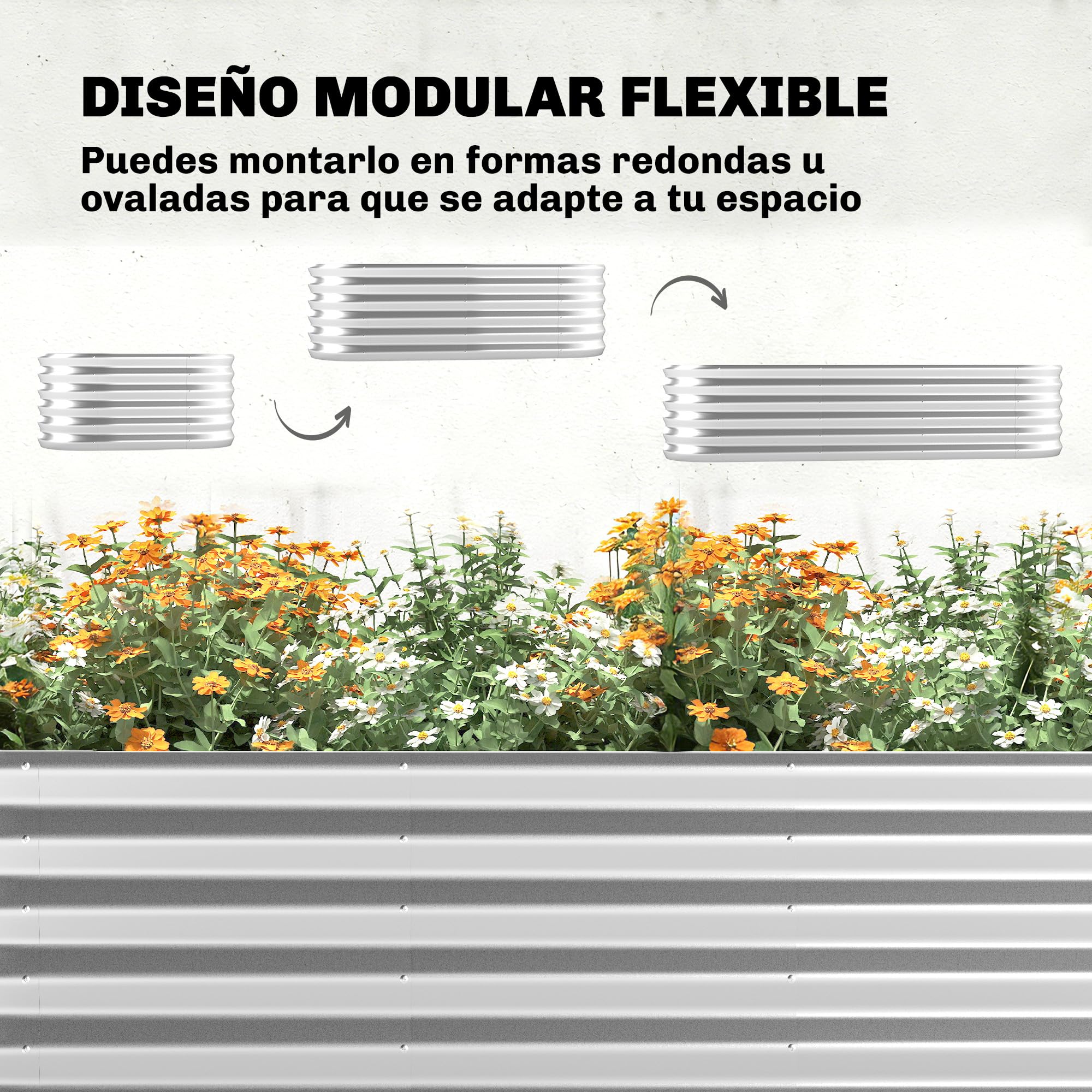 Outsunny Jardinera Exterior Grande con Cubierta de Invernadero y Malla, Huerto Urbano de Acero Galvanizado con Fondo Abierto, Resistente a la Intemperie, para Patio, Terraza, 200x60x103 cm, Plateado