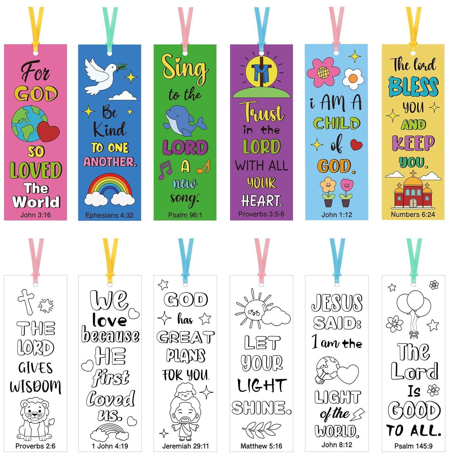 130 Pieces Bible Blank Bookmarks for Kids, DIY Coloring Bookmarks Double-Sided Religious Christian Page Markers Clips for Kids Students Teachers Reading Book Lovers Supplies Art Crafts Party Favors