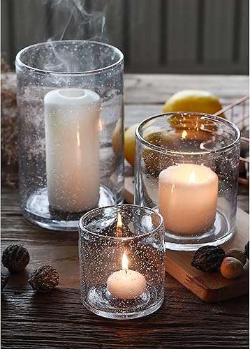 ARIAMOTION Juego de 3 candelabros de cristal transparente con burbujas de cristal transparente, cilindro moderno de huracán, centro de mesa, pilar,