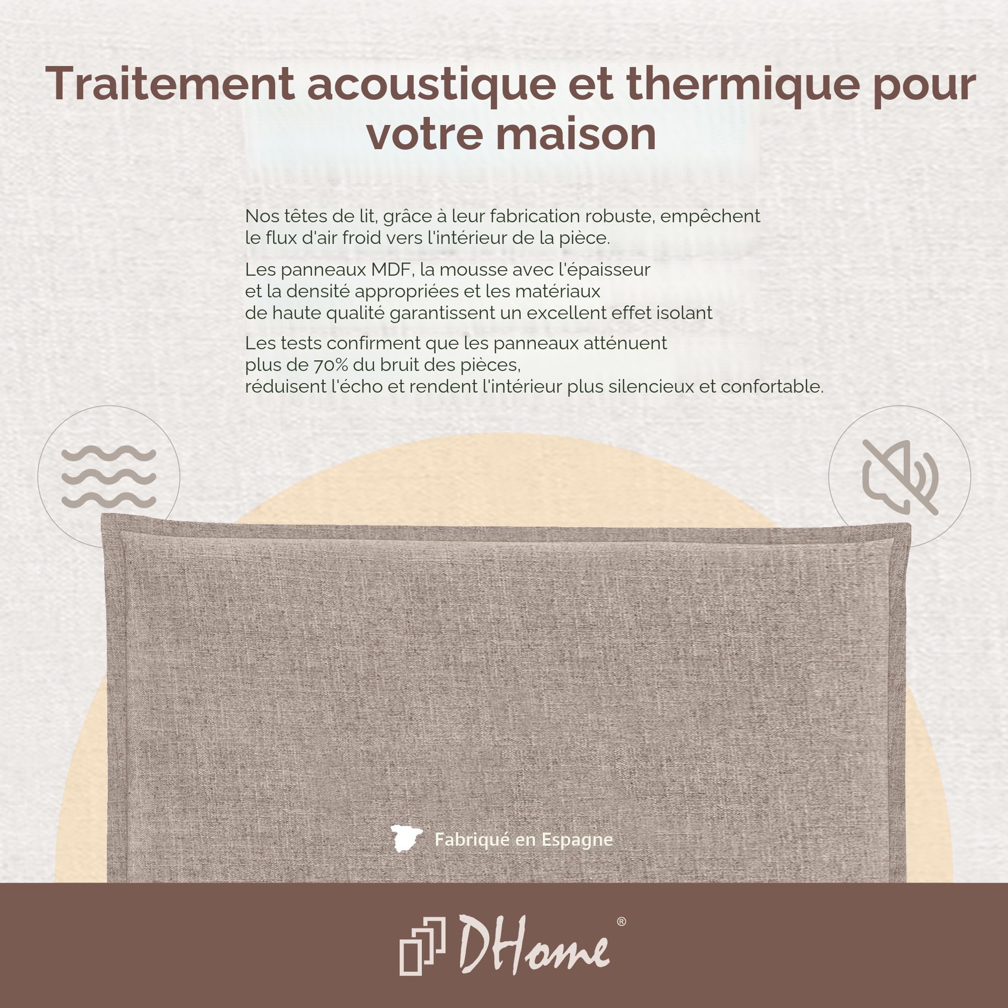 DHOME Tête de lit en Lin Naturel uni avec Bordure tête tapissée Lit Chambre Moderne Top Trending (Terrain, 160x105cm avec Pieds (Lits 150/160))
