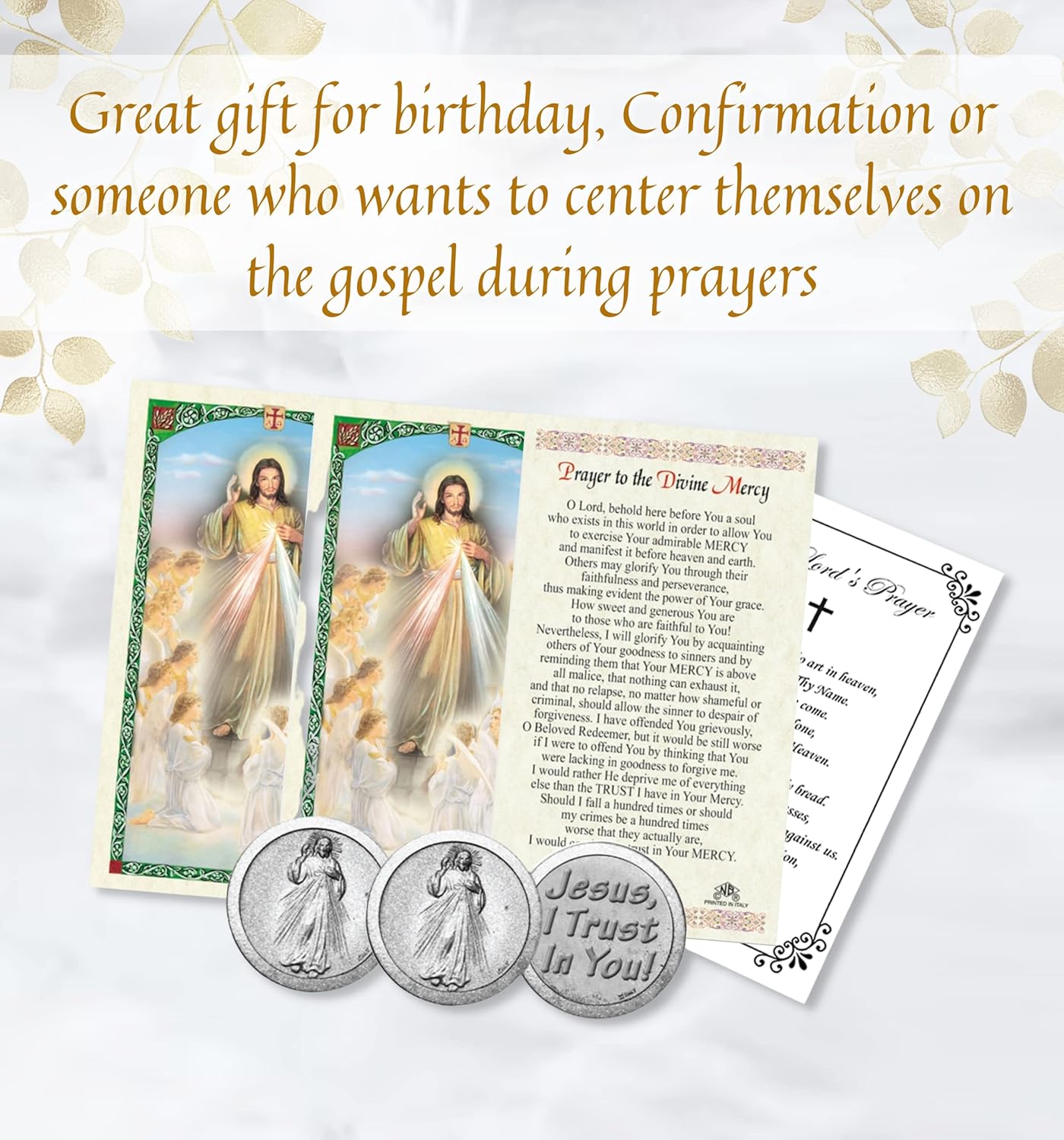 Trendzeen Divine Mercy Prayer Cards - with Jesus Christ Token, The Lord's Prayer Card | Jesus I Trust In You Pocket Token, Divine Mercy Holy Card Catholic Set Of 7 Items - Image 2