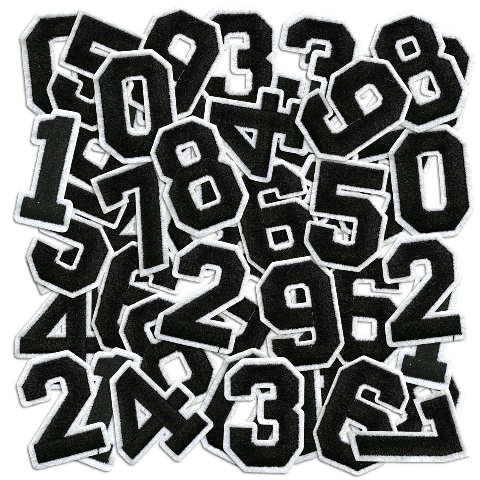 Number Iron On Patches, Numbers 0-9 Embroidery Applique Patch, DIY Decorative Heat Press Patches for Clothing Jeans Jackets Backpacks Hats (Black 50 Pcs)
