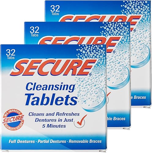 Miniatura 8 de Secure Tabletas limpiadoras de dentaduras, limpia y refresca, 32 pestañas (paquete de 2)