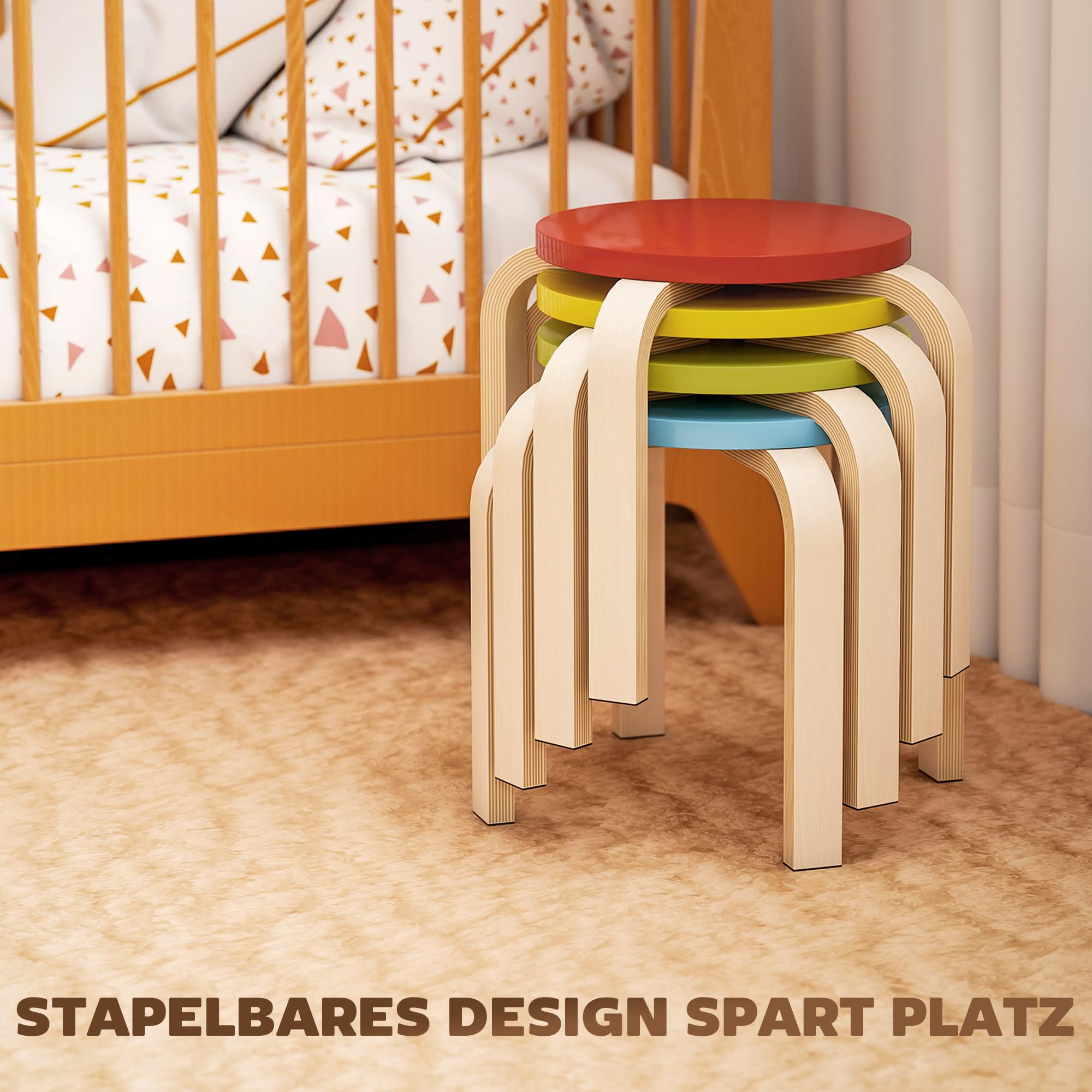 HOMCOM 4er Set Esszimmerhocker Stapelhocker, Sitzhocker, Küche, Bunt