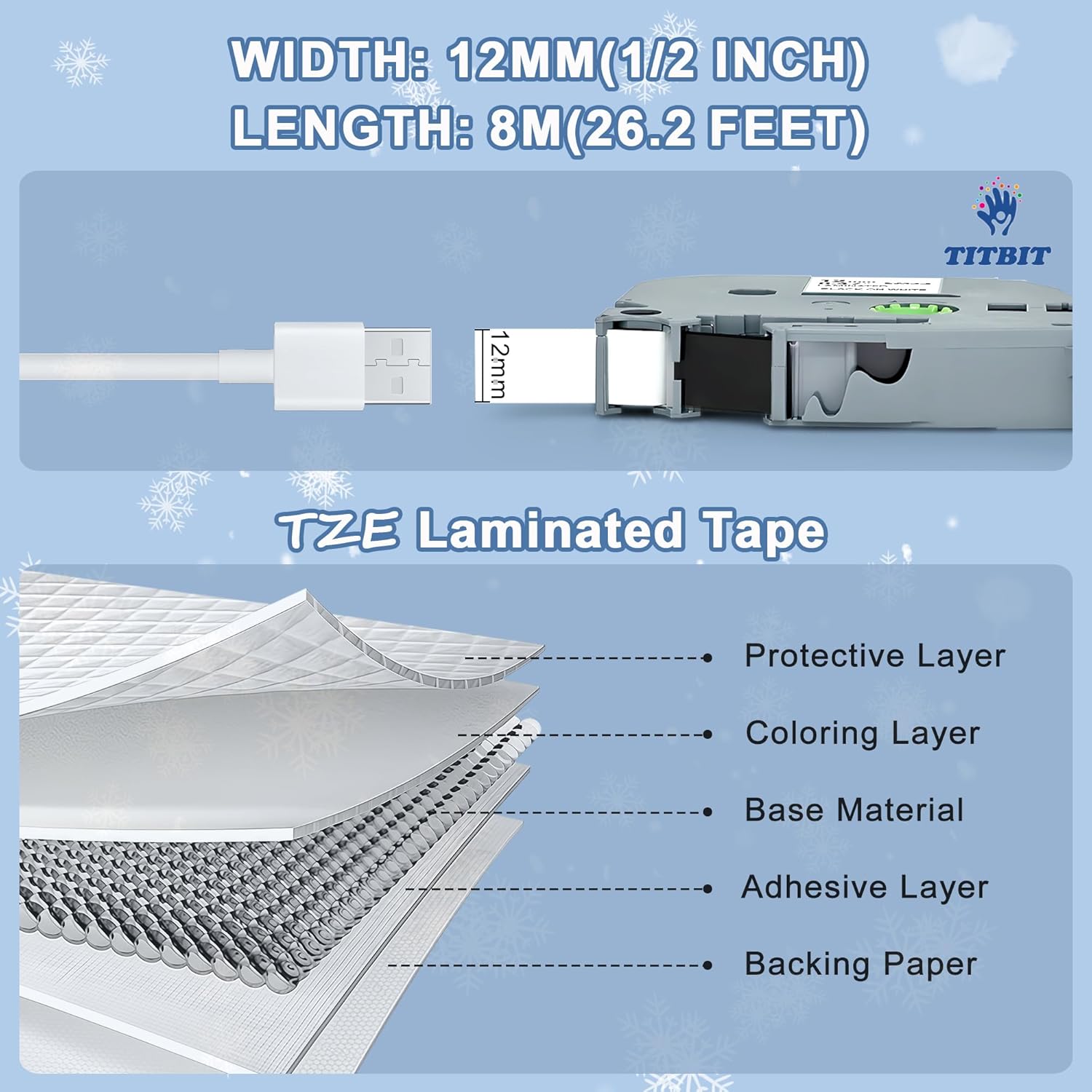 10 Pack TZ-231 Compatible with Brother P Touch Label Maker Tape Work for P Touch PT-D220 PTD220 PT-D210 PTD210 PT-H103w,12mm 0.47" Laminated White Label Tape TZe-231,1/2" Black on White, for PTH110