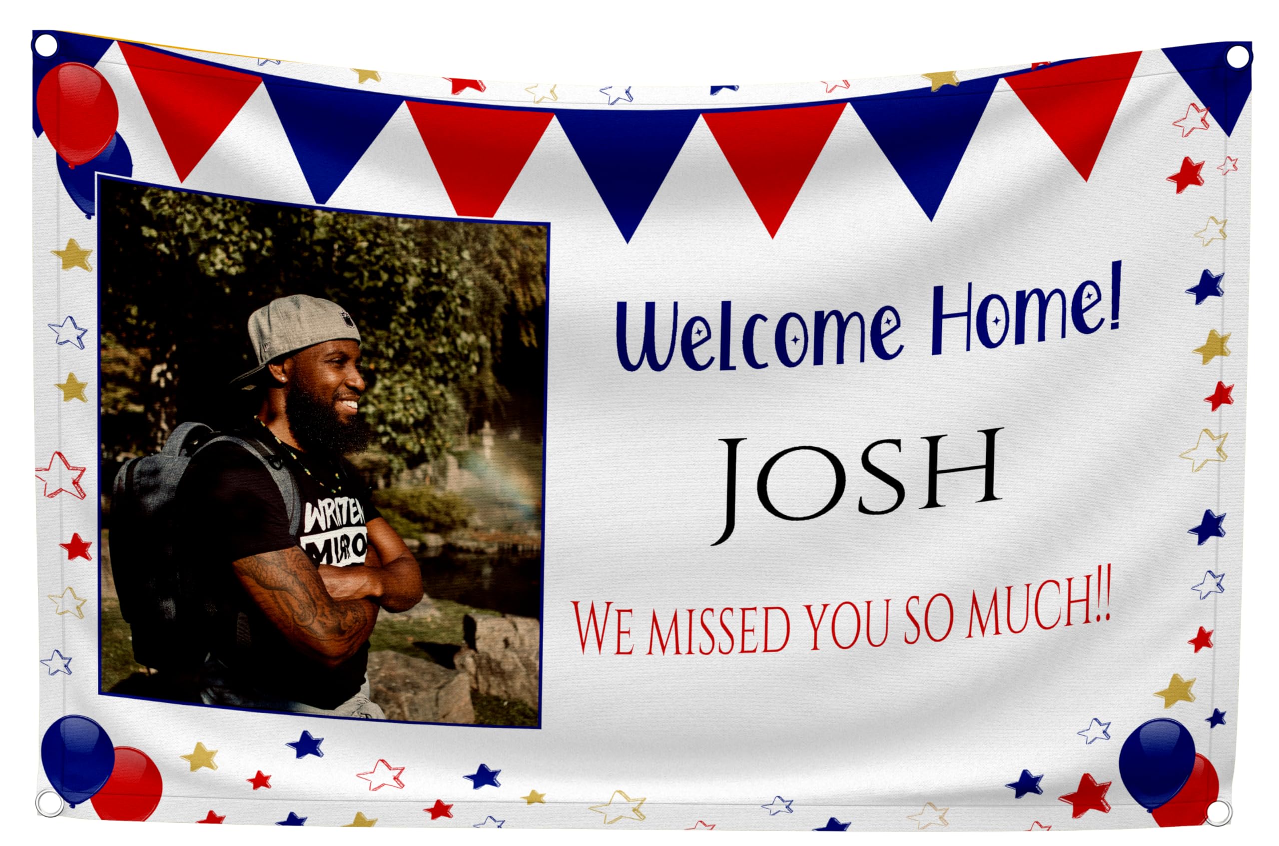 Large 5ft x 3.5ft Personalised Welcome Home Banner Customised With Any Message, Name and Photo Welcome Back Decorations We Missed You Sign Flag UK (5x3.5ft with Photo)