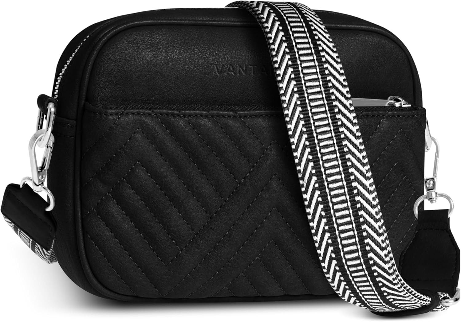 Vantamo Premium Quilted Crossbody Bags for Women with Anti-Pickpocket Clip, Vegan Leather Handbags, Travel Purses for Women