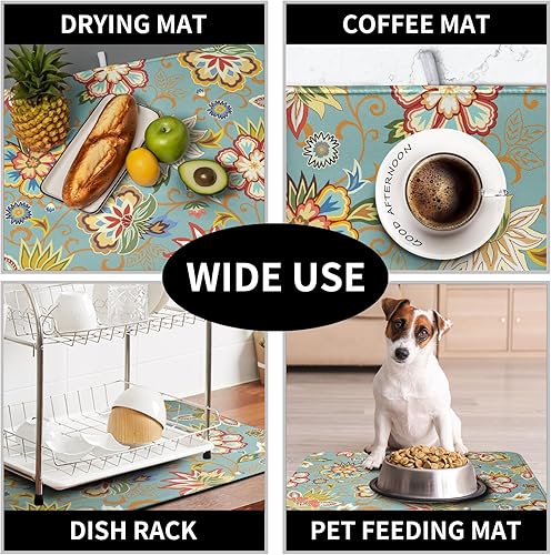 Vista 27 de Tapete de secado de platos con hojas de palma tropicales para encimera de cocina, 18 x 24 pulgadas, tapete de secado de cocina Monstera verde