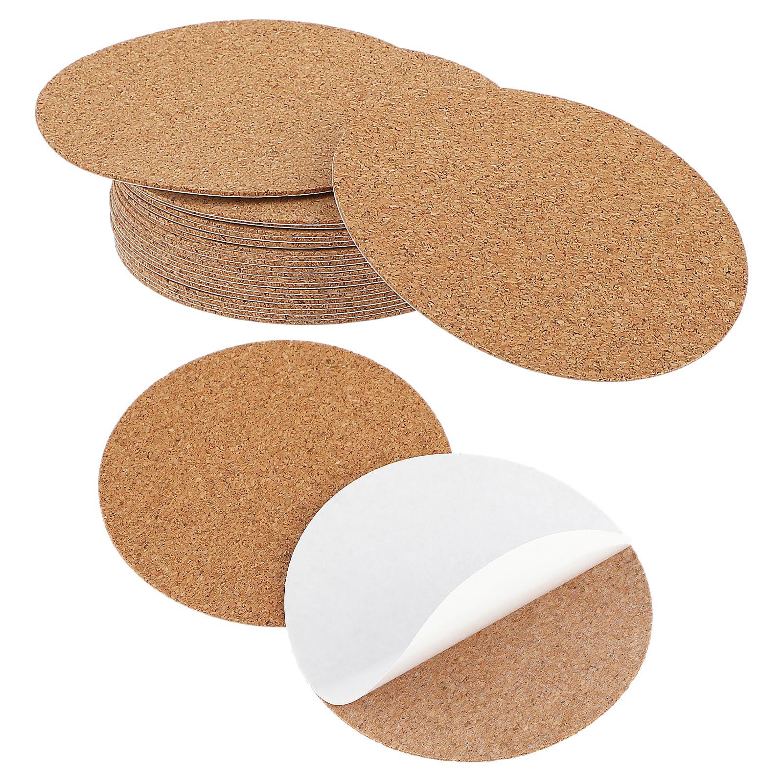 20 Self-Adhesive Cork Coaster Backing Sheets - Sticky Round Cork Sticker Peel Padding Ceramic Backing Sheets Pads - Fit Wall Mat Tiles DIY Glass