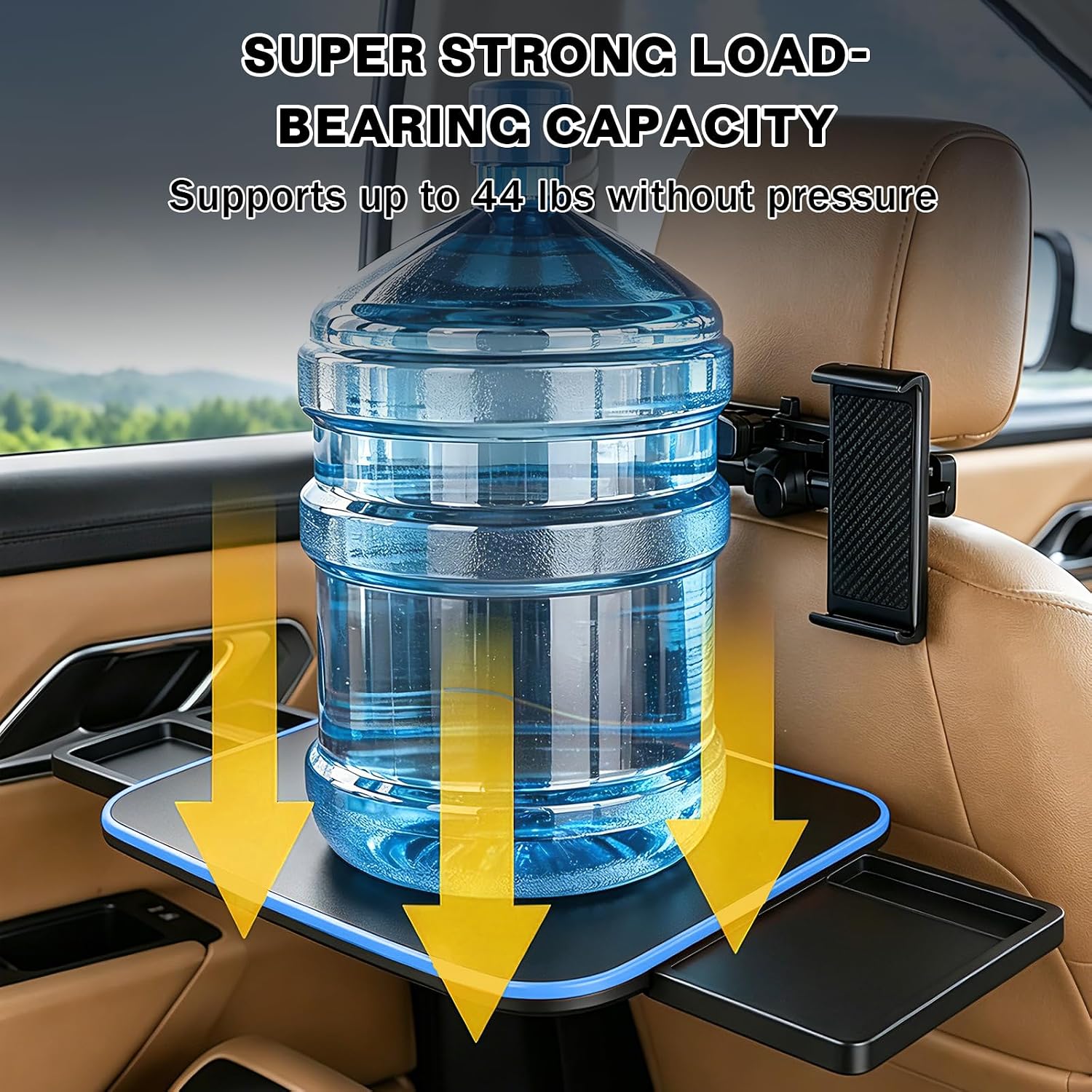Large Car Tray Table for Back Seat, Foldable Car Desk for Laptop with Adjustable Height, Hidden Cup Holder & Phone Holder, Heavy Duty Travel Food Tray for Eating Working Road Trips (Blue)