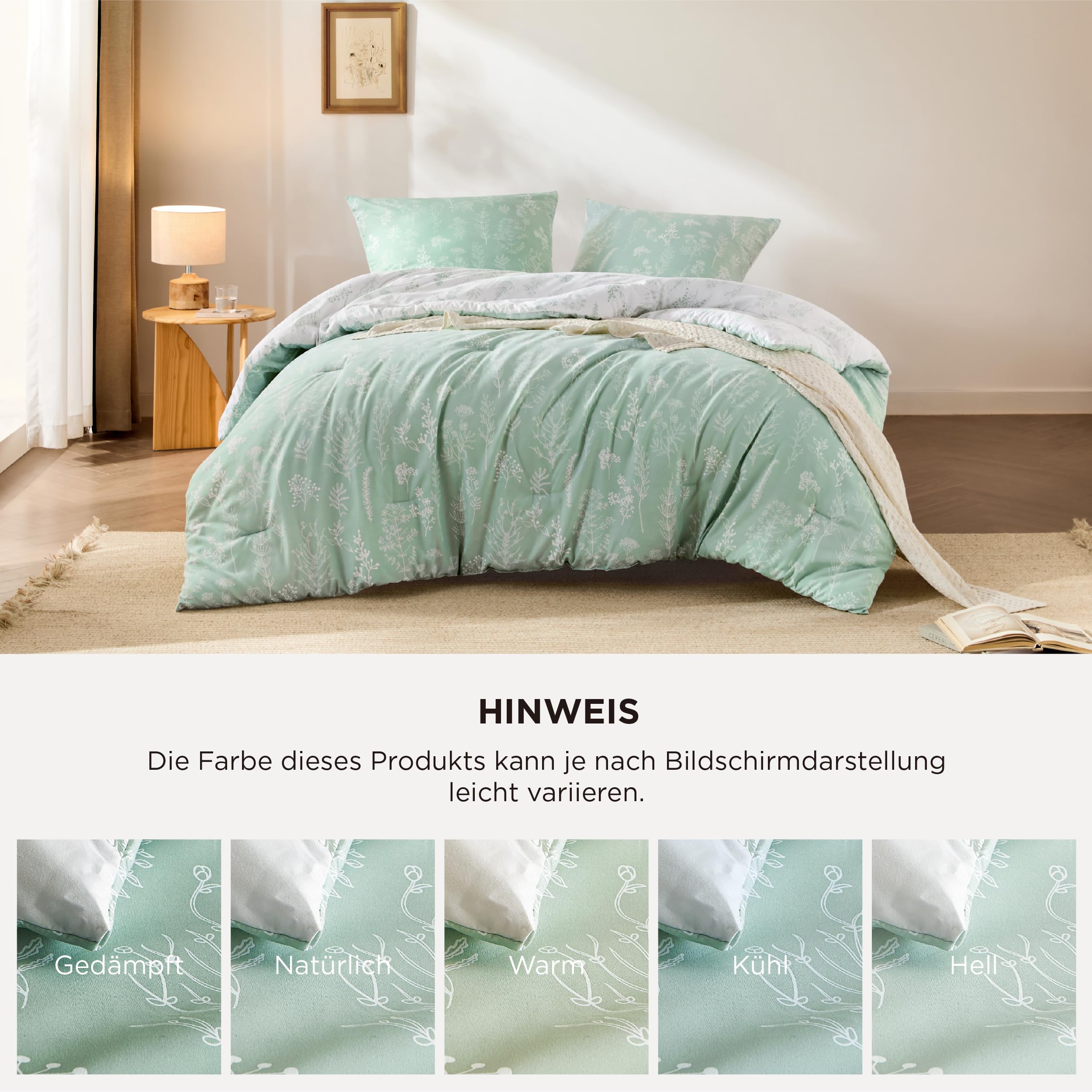 BEDSURE Bettdecke Ohne Bezug 200x200 - Bettdecke 200x200cm mit Kissenbezug 80x80-3-teilig-Bettdecken-Set für Allergiker 4 Jahreszeiten Waschbare Duvet, 1x Bettdecken, 2X Kissenbezug, Mintgrün