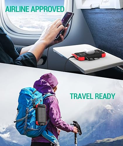 Miniatura 8 de Blavor - Paquete de batería externa solar, cargador inalámbrico Qi de 10,000 mAh, entrada y salida tipo C, linterna doble superbrillante, brújula