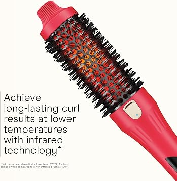 Infiniti PRO CONAIR 1.5 Inch Infrared Thermal Brush - Ionic Heated Hair Styler with 4 Heat Settings up to 400F, Ceramic Barrel for Volume and Curls, Digital Hot Brush, Berry