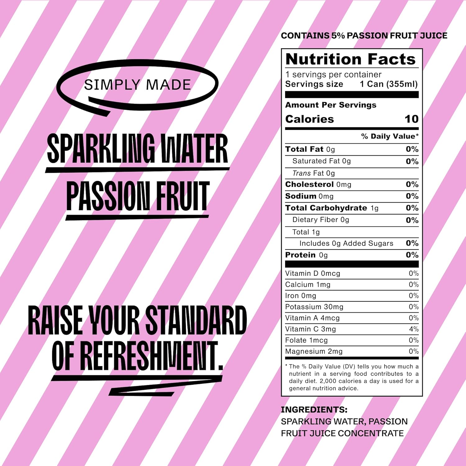 High Tide Passion Fruit Sparkling Water, Flavored Carbonated Water Beverage, 10 Calories per Can, Made with Real Passion Fruit Juice Concentrate, No Added Sugar - 12 Fl Oz per Can