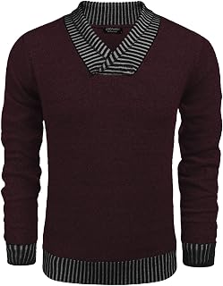 Men's Knitted Dress Sweater Casual V-Neck Slim Fit Pullover Knitwear Shawl Collar Sweaters