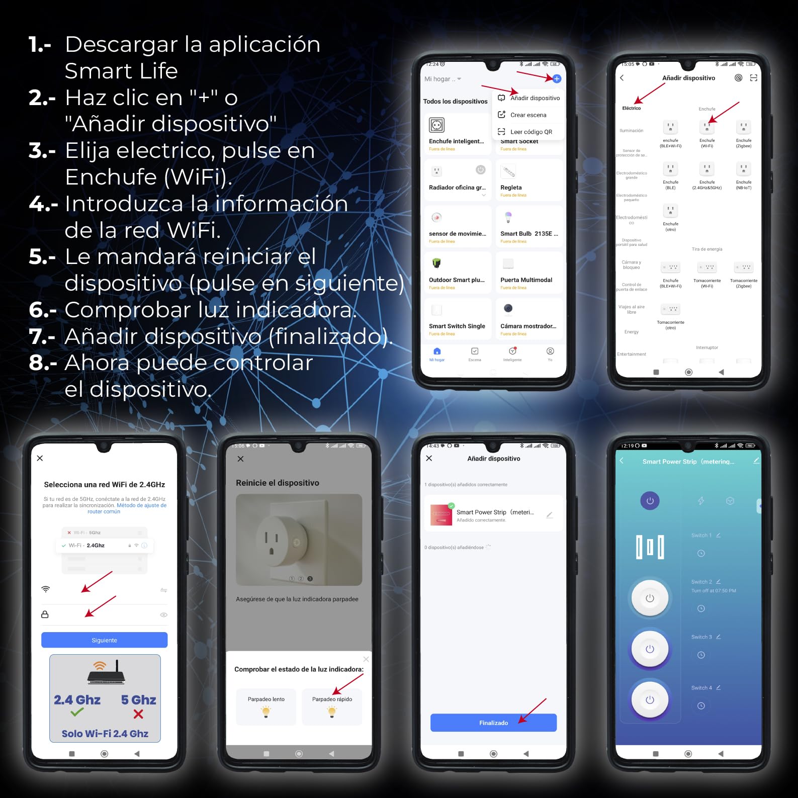 LED ATOMANT 4X Regleta WiFi USB Alargador 4 Tomas 2 USB 1 Tipo C | Compatible con Alexa y Google Assistant, App Smart Life y Tuya